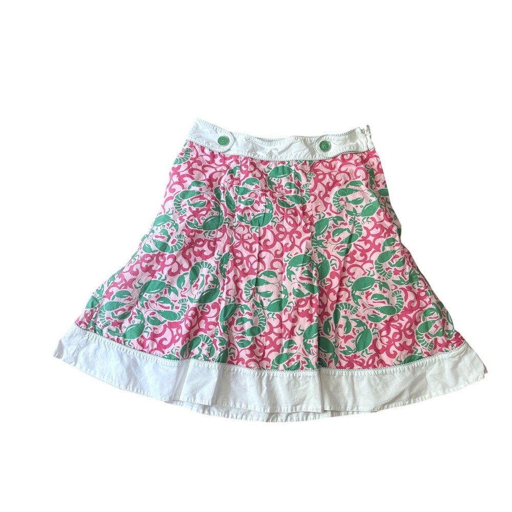 L.L. Bean Skirt Womens Pink Green Lobster Print Preppy A-Line SIZE 6